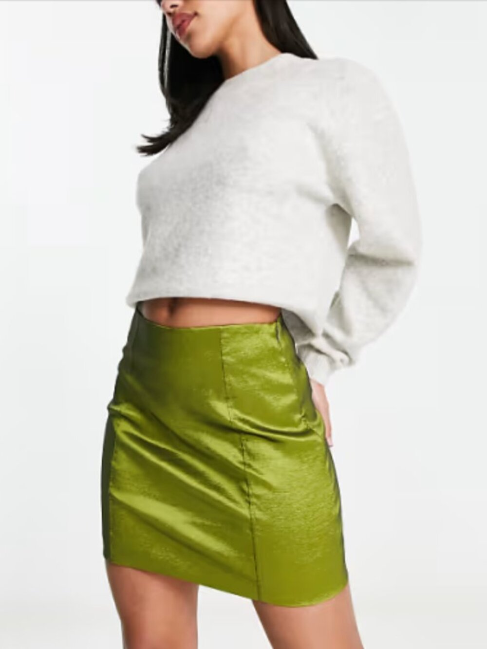 Green Layered Satin Skirt M/L